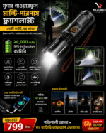 25,000 MHA Battery High-Power Multi-Purpose Flashlight with Full Black